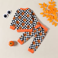 Load image into Gallery viewer, 2 Pieces Set Baby Kid Girls Halloween Color-blocking Checked Print Hoodies Swearshirts And Pants Wholesale 23090637
