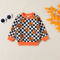 Load image into Gallery viewer, 2 Pieces Set Baby Kid Girls Halloween Color-blocking Checked Print Hoodies Swearshirts And Pants Wholesale 23090637
