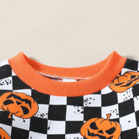 Load image into Gallery viewer, 2 Pieces Set Baby Kid Girls Halloween Color-blocking Checked Print Hoodies Swearshirts And Pants Wholesale 23090637

