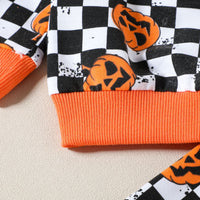 Load image into Gallery viewer, 2 Pieces Set Baby Kid Girls Halloween Color-blocking Checked Print Hoodies Swearshirts And Pants Wholesale 23090637

