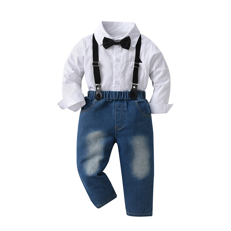 2 Pieces Set Baby Kid Boys Solid Color Shirts And Jeans Wholesale 23090658