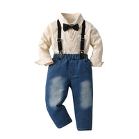 Load image into Gallery viewer, 2 Pieces Set Baby Kid Boys Solid Color Shirts And Jeans Wholesale 23090658
