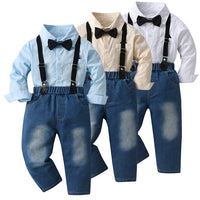 Load image into Gallery viewer, 2 Pieces Set Baby Kid Boys Solid Color Shirts And Jeans Wholesale 23090658
