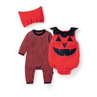 Load image into Gallery viewer, 3 Pieces Set Baby Girls Boys Halloween Expression Rompers Striped Jumpsuits And Hats Wholesale 23091901
