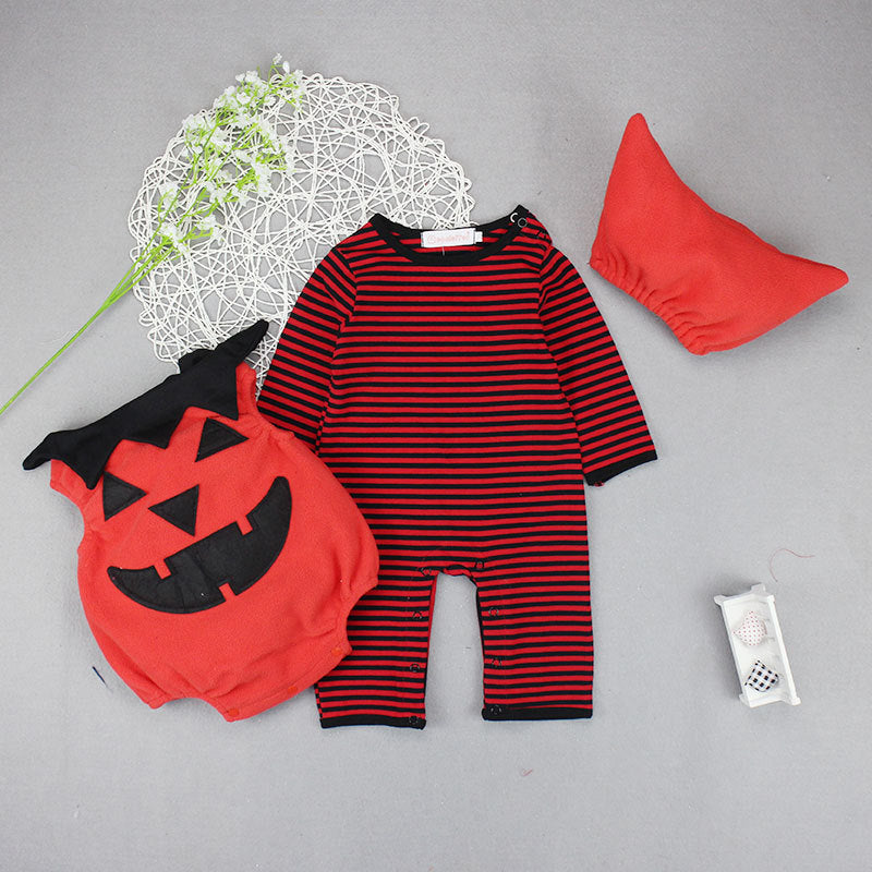 3 Pieces Set Baby Girls Boys Halloween Expression Rompers Striped Jumpsuits And Hats Wholesale 23091901