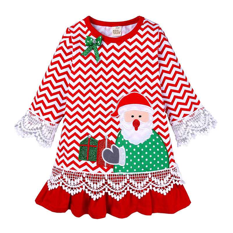 Baby Kid Girls Striped Cartoon Christmas Dresses Wholesale 23101507