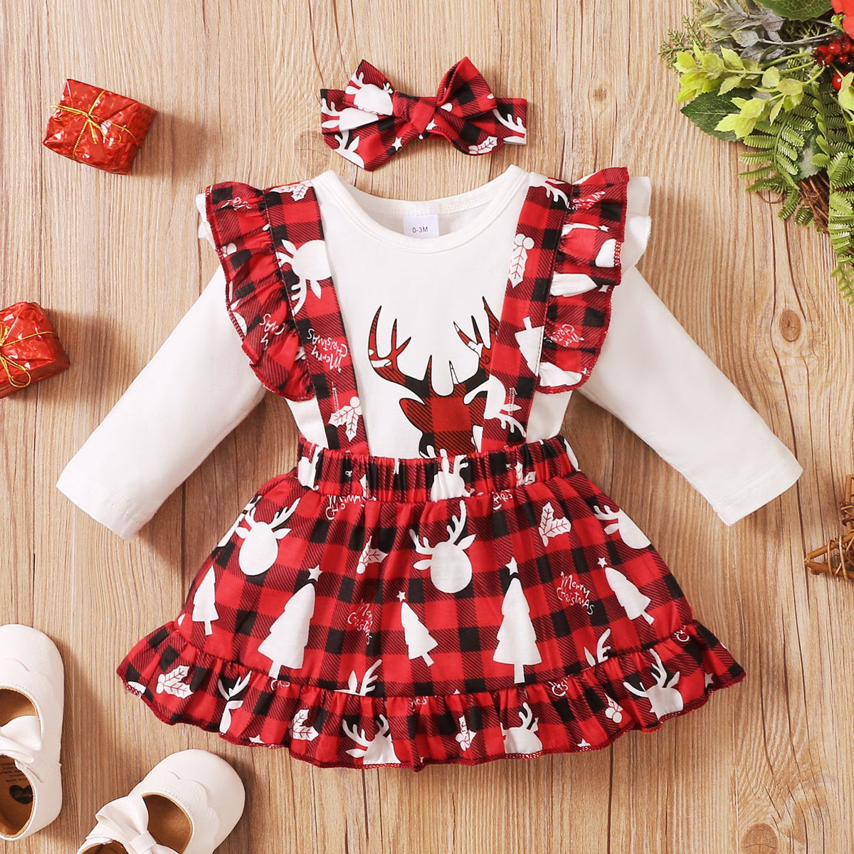 2 Pieces Set Baby Girls Christmas Letters Print Rompers And Animals Dresses Wholesale 23101513