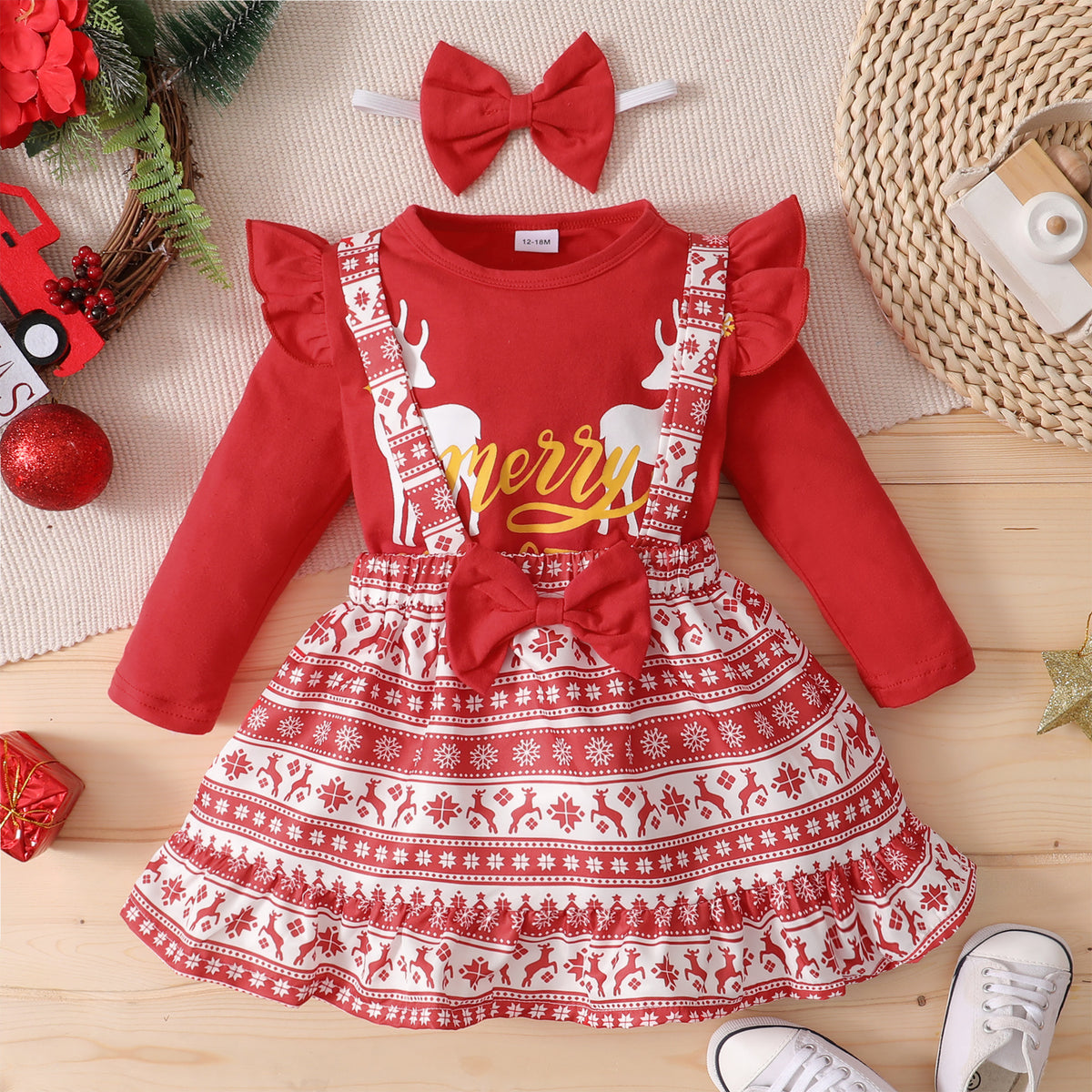 2 Pieces Set Baby Kid Girls Christmas Letters Cartoon Print Tops And Animals Dresses Wholesale 23101514