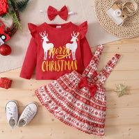 Load image into Gallery viewer, 2 Pieces Set Baby Kid Girls Christmas Letters Cartoon Print Tops And Animals Dresses Wholesale 23101514
