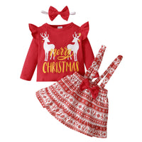 Load image into Gallery viewer, 2 Pieces Set Baby Kid Girls Christmas Letters Cartoon Print Tops And Animals Dresses Wholesale 23101514
