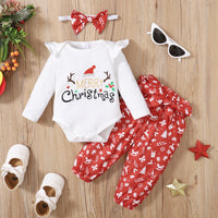 Load image into Gallery viewer, 2 Pieces Set Baby Kid Girls Christmas Letters Print Rompers And Cartoon Pants Wholesale 23101515
