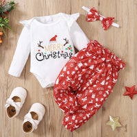 Load image into Gallery viewer, 2 Pieces Set Baby Kid Girls Christmas Letters Print Rompers And Cartoon Pants Wholesale 23101515
