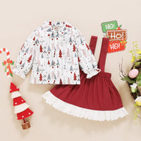 Load image into Gallery viewer, 2 Pieces Set Baby Kid Girls Christmas Plant Print Shirts And Solid Color Dresses Wholesale 23101517
