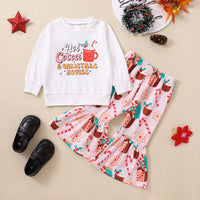 Load image into Gallery viewer, 2 Pieces Set Baby Kid Girls Christmas Letters Cartoon Print Tops And Pants Wholesale 23101520
