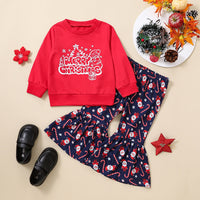 Load image into Gallery viewer, 2 Pieces Set Baby Kid Girls Christmas Letters Cartoon Print Tops And Pants Wholesale 23101520
