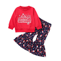 Load image into Gallery viewer, 2 Pieces Set Baby Kid Girls Christmas Letters Cartoon Print Tops And Pants Wholesale 23101520
