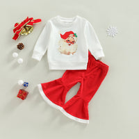Load image into Gallery viewer, 2 Pieces Set Baby Kid Girls Christmas Cartoon Print Tops And Solid Color Pants Wholesale 23101522

