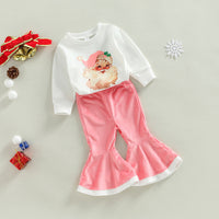 Load image into Gallery viewer, 2 Pieces Set Baby Kid Girls Christmas Cartoon Print Tops And Solid Color Pants Wholesale 23101522
