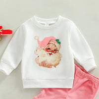 Load image into Gallery viewer, 2 Pieces Set Baby Kid Girls Christmas Cartoon Print Tops And Solid Color Pants Wholesale 23101522
