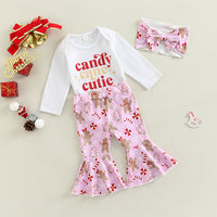 Load image into Gallery viewer, 2 Pieces Set Baby Girls Christmas Letters Print Rompers And Cartoon Pants Wholesale 23101523
