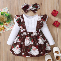 Load image into Gallery viewer, 2 Pieces Set Baby Girls Christmas Solid Color Print Rompers And Cartoon Dresses Wholesale 23101525
