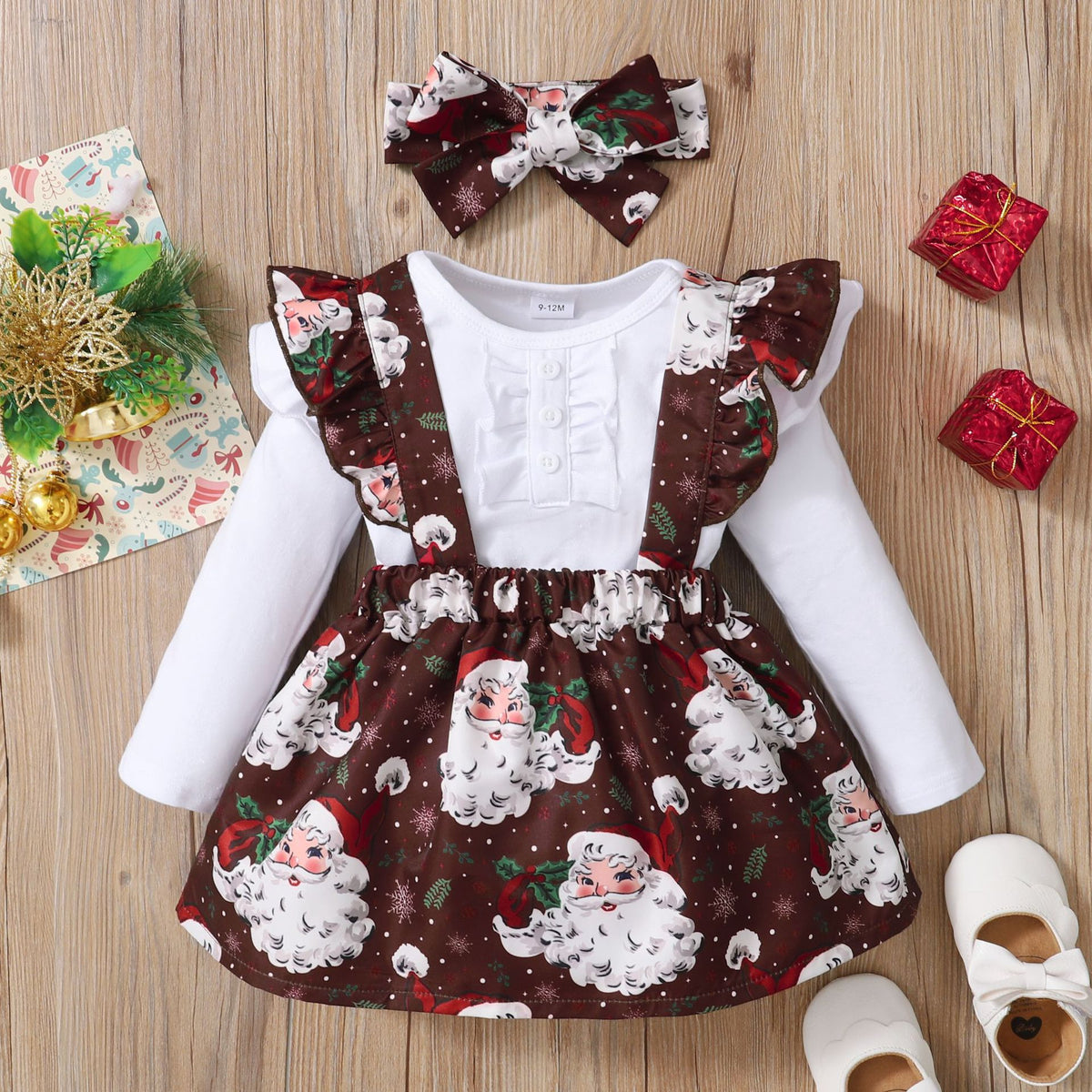2 Pieces Set Baby Girls Christmas Solid Color Print Rompers And Cartoon Dresses Wholesale 23101525