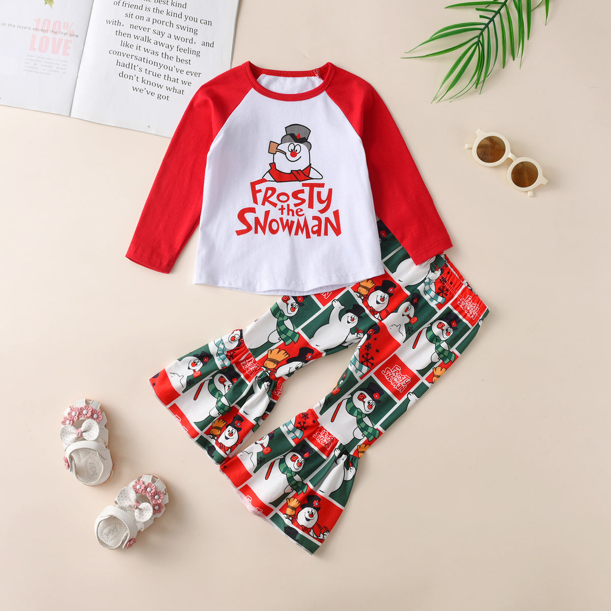 2 Pieces Set Baby Kid Girls Christmas Letters Print Tops And Cartoon Pants Wholesale 23101526