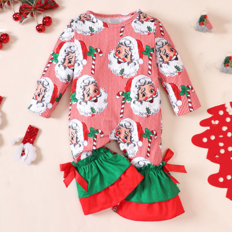 Baby Kid Girls Striped Cartoon Print Christmas Jumpsuits Wholesale 23101530