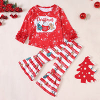 Load image into Gallery viewer, 2 Pieces Set Baby Kid Girls Christmas Letters Cartoon Print Tops And Striped Pants Wholesale 23101531
