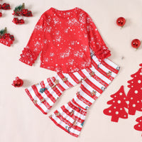 Load image into Gallery viewer, 2 Pieces Set Baby Kid Girls Christmas Letters Cartoon Print Tops And Striped Pants Wholesale 23101531
