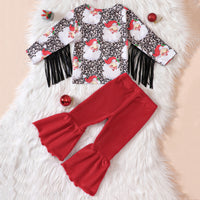 Load image into Gallery viewer, 2 Pieces Set Baby Kid Girls Christmas Leopard Print Tops And Solid Color Pants Wholesale 23101532
