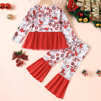 Load image into Gallery viewer, 2 Pieces Set Baby Kid Girls Christmas Color-blocking Cartoon Print Tops And Pants Wholesale 23101533
