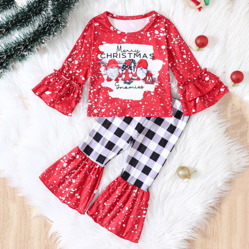 2 Pieces Set Baby Kid Girls Christmas Letters Print Tops And Checked Pants Wholesale 23101534