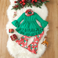 Load image into Gallery viewer, 2 Pieces Set Baby Kid Girls Christmas Solid Color Print Tops And Cartoon Pants Wholesale 23101542
