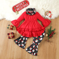 Load image into Gallery viewer, 2 Pieces Set Baby Kid Girls Christmas Solid Color Print Tops And Cartoon Pants Wholesale 23101542
