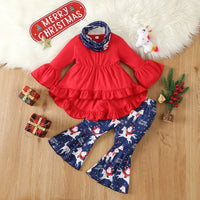 Load image into Gallery viewer, 2 Pieces Set Baby Kid Girls Christmas Solid Color Print Tops And Cartoon Pants Wholesale 23101542
