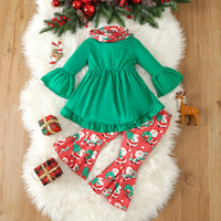 Load image into Gallery viewer, 2 Pieces Set Baby Kid Girls Christmas Solid Color Print Tops And Cartoon Pants Wholesale 23101542
