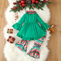 Load image into Gallery viewer, 2 Pieces Set Baby Kid Girls Christmas Solid Color Print Tops And Cartoon Pants Wholesale 23101542
