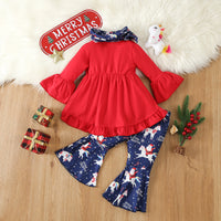 Load image into Gallery viewer, 2 Pieces Set Baby Kid Girls Christmas Solid Color Print Tops And Cartoon Pants Wholesale 23101542
