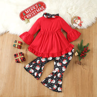 Load image into Gallery viewer, 2 Pieces Set Baby Kid Girls Christmas Solid Color Print Tops And Cartoon Pants Wholesale 23101542
