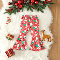Load image into Gallery viewer, 2 Pieces Set Baby Kid Girls Christmas Solid Color Print Tops And Cartoon Pants Wholesale 23101542
