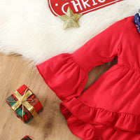 Load image into Gallery viewer, 2 Pieces Set Baby Kid Girls Christmas Solid Color Print Tops And Cartoon Pants Wholesale 23101542
