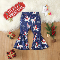 Load image into Gallery viewer, 2 Pieces Set Baby Kid Girls Christmas Solid Color Print Tops And Cartoon Pants Wholesale 23101542
