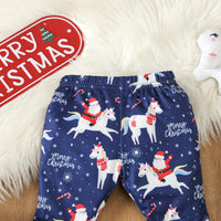 Load image into Gallery viewer, 2 Pieces Set Baby Kid Girls Christmas Solid Color Print Tops And Cartoon Pants Wholesale 23101542
