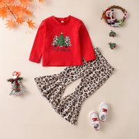 Load image into Gallery viewer, 2 Pieces Set Baby Kid Girls Christmas Letters Print Tops And Leopard Pants Wholesale 23101546
