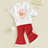 Load image into Gallery viewer, 2 Pieces Set Baby Kid Girls Christmas Letters Print Tops And Solid Color Pants Wholesale 23101550
