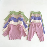 Load image into Gallery viewer, 2 Pieces Set Baby Kid Girls Solid Color Tops And Pants Wholesale 23101906
