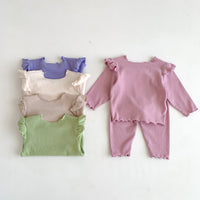 Load image into Gallery viewer, 2 Pieces Set Baby Kid Girls Solid Color Tops And Pants Wholesale 23101906
