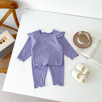 Load image into Gallery viewer, 2 Pieces Set Baby Kid Girls Solid Color Tops And Pants Wholesale 23101906
