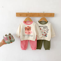 Load image into Gallery viewer, 2 Pieces Set Baby Kid Girls Boys Letters Cartoon Print Tops And Solid Color Pants Wholesale 23101908

